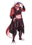 abs anthro choy_(chaliefb) claws clothing cyberpunk eyewear goggles gpaper232 hair hi_res humanoid lizard long_tail male navel ponytail red_body reptile scalie solo tail white_hair