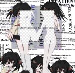  1girl black_eyes black_hair closed_mouth english_text fake_transparency hair_ornament highres multiple_views nude original simple_background skirt standing vanii white_background 