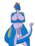 absurd_res anthro big_breasts blue_body blush bodily_fluids breasts dragon erection female foreskin genital_fluids genitals gynomorph herm hi_res horn intersex looking_away penis precum sapphie shy simple_background solo spinestem white_background 
