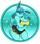 absurd_res anthro big_breasts big_ears blue_body blue_eyes bottomwear breasts clothing crop_top eeveelution female generation_4_pokemon glaceon hi_res nintendo pokemon pokemon_(species) shirt shorts solo thick_thighs topwear zerrymon
