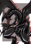  absurdres bakuma claws dragon duel_monster fangs grey_background highres no_humans open_mouth outline red-eyes_black_dragon red_eyes red_outline sharp_teeth solo standing teeth white_background yu-gi-oh! yu-gi-oh!_duel_monsters 