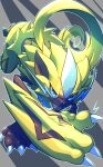  absurdres blue_eyes claws commentary_request fangs furry highres kakashino_kakato looking_at_viewer open_mouth outline pokemon pokemon_(creature) solo tongue yellow_fur zeraora 
