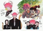  4boys aged_down black_hair blueno cigar cigarette earrings eyewear_on_head formal hair_over_eyes highres horns jabra_(one_piece) jaguar_boy jewelry long_hair male_focus multiple_boys nito_nana one_piece pink_hair ponytail rob_lucci scar scar_across_eye scar_on_face smile suit tail who&#039;s_who_(one_piece) 