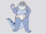  2022 absurd_res amphibia_(series) amphibian anthro beard belly big_belly blue_body disney facial_hair giant_salamander hi_res humanoid_hands king_andrias_leviathan male moobs navel nipples overweight overweight_male professor_fluff salamander_(amphibian) simple_background solo 