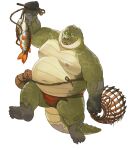  2022 absurd_res anthro asian_clothing belly big_belly clothing crocodile crocodilian crocodylid east_asian_clothing fundoshi green_body hi_res humanoid_hands huynhduyad14 japanese_clothing kemono male moobs navel nipples overweight overweight_male red_clothing red_fundoshi red_underwear reptile scalie simple_background solo underwear white_background 