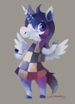 2015 absurd_res animal_crossing anthro blue_body blue_eyes blue_fur clothing equid equine female fur hi_res hooves horn mammal nintendo shirt solo spacesmilodon t-shirt topwear white_body white_fur winged_unicorn wings winter_(alicorn)