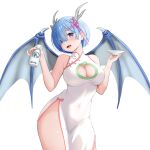  1girl absurdres alternate_costume blue_eyes blue_hair breasts china_dress chinese_clothes chinese_zodiac cleavage cleavage_cutout clothing_cutout commentary_request commission dragon_girl dragon_wings dress gibun_(sozoshu) highres large_breasts looking_at_viewer pixiv_commission re:zero_kara_hajimeru_isekai_seikatsu rem_(re:zero) sleeveless sleeveless_dress solo white_dress wings year_of_the_dragon 