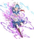  1girl apron aura blue_dress blue_hair boots braid breasts dark_aura dress fire_emblem fire_emblem_fates fire_emblem_heroes forehead_jewel full_body gem gradient gradient_hair hat highres knee_boots kousei_horiguchi lilith_(fire_emblem) long_hair long_sleeves medium_breasts multicolored_hair non-web_source official_art pale_skin pantyhose puffy_sleeves red_hair shiny shiny_hair single_braid solo two-tone_hair white_legwear yellow_eyes 