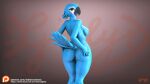 anthro avian beek big_breasts big_butt bird blue_body blue_skin blue_sky_studios breasts butt butt_focus feathers female feral gibly hi_res humanoid jewel_(rio) presenting rio_(series) solo