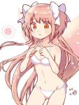  1girl ass_visible_through_thighs bikini blush bra breasts chika_taso collarbone groin long_hair mahou_shoujo_madoka_magica navel orange_hair panties pink_hair ribbon side-tie_bikini small_breasts solo sparkle squiggle swimsuit thighs ultimate_madoka underwear white_background white_bra white_panties white_ribbon 