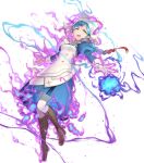  1girl apron aura blue_dress blue_hair boots braid breasts dark_aura dress fire_emblem fire_emblem_fates fire_emblem_heroes forehead_jewel full_body gem gradient gradient_hair hat highres knee_boots kousei_horiguchi lilith_(fire_emblem) long_hair long_sleeves medium_breasts multicolored_hair non-web_source official_art pale_skin pantyhose puffy_sleeves red_hair shiny shiny_hair single_braid solo two-tone_hair white_legwear yellow_eyes 