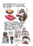  6+girls brown_hair food fubuki_(kancolle) glasses hair_ribbon highres kantai_collection kashima_(kancolle) katori_(kancolle) kirishima_(kancolle) kumano_(kancolle) long_hair multiple_girls opaque_glasses open_mouth pleated_skirt ponytail ribbon sailor_collar school_uniform seiran_(mousouchiku) serafuku simple_background skirt standing tone_(kancolle) translation_request twintails vegetable white_background 