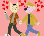 &lt;3 a_kitty_bobo_show animal_humanoid anthro canid canid_humanoid canine canine_humanoid canis clothed clothing dog_humanoid domestic_cat domestic_dog duo felid feline felis hand_holding happy humanoid kitty_bobo love male male/male mammal mammal_humanoid paul_dog radiosonic94 simple_background walking