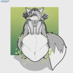 absurd_res anthro ass_first belly big_belly canid canine digital_media_(artwork) duo feet_out_of_maw fox foxynoms hair hi_res lagomorph leporid mammal one_eye_closed oral_vore paws rabbit simple_background swallowing vore