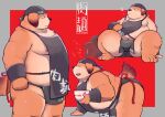  2022 anthro apron asian_clothing belly big_belly black_clothing black_fundoshi black_nose black_underwear bodily_fluids canid canine canis clothing domestic_dog east_asian_clothing fundoshi hi_res humanoid_hands japanese_clothing kemono male mammal moobs multiple_poses nipples overweight overweight_male pose simple_background solo sweat underwear yaoyasohachi 