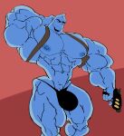 2023 abs abstract_background absurd_res anthro big_muscles bulge clothing gun handgun hi_res holster huge_muscles hyper hyper_muscles male muscular muscular_anthro muscular_male nipples osmosis_jones_(character) pecs pistol ranged_weapon remert solo thong underwear weapon white_blood_cell_(organism)