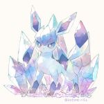  animal_focus blue_eyes commentary_request crystal full_body glaceon kotone11152 no_humans pokemon pokemon_(creature) solo standing toes twitter_username white_background 