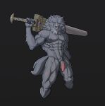  anthro biceps blaidd_(elden_ring) canid canine canis elden_ring fromsoftware genitals hi_res holding_object holding_weapon humanoid_genitalia humanoid_penis male mammal melee_weapon muscular penis solo sword usingincognito video_games weapon wolf 