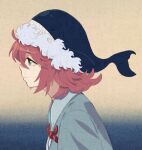  1girl blue_headwear from_side green_eyes marker_(medium) okunoda_miyoi pink_hair shiratama_(hockey) smile solo touhou traditional_media whale_hat 