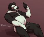 2017 anthro balls bear beard belly cellphone douglas_kim ear_piercing electronics erection facial_hair genitals giant_panda holding_cellphone holding_object holding_penis holding_phone holding_smartphone looking_at_smartphone male mammal manly mature_male navel nipple_piercing nipples nude open_mouth pecs penis phone piercing simple_background sitting slightly_chubby smartphone solo vein veiny_penis