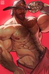  1boy abs absurdres adjusting_clothes adjusting_headwear bara beard brown_eyes brown_hair bulge cassidy_(overwatch) cigar covering_privates cowboy_hat facial_hair hat highres large_pectorals male_focus mature_male mechanical_arms muscular muscular_male navel navel_hair nipples nude_cover overwatch pectorals penis penis_peek short_hair sideburns single_mechanical_arm smoking solo stomach sweat thick_arm_hair thick_beard thick_chest_hair thick_mustache thick_navel_hair thick_thighs thighs topless_male very_hairy waympo 