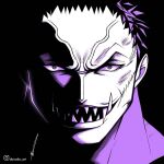  1boy aboude_art artist_name charlotte_katakuri commentary instagram_logo instagram_username limited_palette looking_at_viewer male_focus one_piece open_mouth scar scar_on_face sharp_teeth short_hair signature solo stitched_mouth stitches teeth 