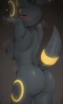 absurd_res anthro big_breasts breasts butt butt_focus eeveelution female generation_2_pokemon hi_res kaiske2 looking_at_viewer looking_back nintendo pokemon pokemon_(species) seductive solo tail tail_motion tailwag umbreon