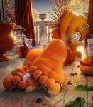 2023 3d_(artwork) 5_toes 699mha anthro blue_eyes breath crown digit_ring digital_media_(artwork) echidna feet female foot_focus fur gem headgear hi_res humanoid_feet jewelry looking_at_viewer looking_back lying mammal monotreme musk on_front on_ground orange_body orange_fur plantigrade reflection ring sega smelly smelly_feet soles solo sonic_adventure sonic_the_hedgehog_(series) tikal_the_echidna toe_ring toes