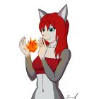  2020 accident accidental_exposure animated anthro bandeau blue_eyes breasts burning_clothes clothing domestic_cat felid feline felis female fire hair magic mammal nipples pink_nipples red_hair simple_background solo sparks topwear white_background za-owl 
