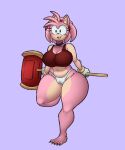 accessory amy_rose anthro big_breasts bracelet breasts camel_toe choker claws cleavage clothed clothing eulipotyphlan eyelashes female fur gloves green_eyes hair_accessory hairband hammer handwear head_tuft hedgehog hi_res holding_hammer holding_object holding_tool holding_weapon jewelry mammal navel necklace on_one_leg open_mouth open_smile panties pink_body pink_fur purple_background red_clothing red_topwear satsuki_supreme sega sharp_claws simple_background smile solo sonic_the_hedgehog_(series) standing tan_body tan_fur thick_thighs tools topwear tuft underwear weapon white_clothing white_gloves white_handwear white_panties white_underwear wide_hips