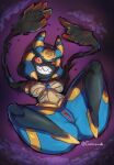  absurd_res anthro bandage blue_body bodily_fluids breasts clothed clothing cofagrigus digital_media_(artwork) egyptian egyptian_clothing female floating floating_hands genitals ghost hand_sign hi_res humanoid hybrid looking_at_viewer medicham nintendo partially_clothed pok&eacute;mon pok&eacute;mon_(species) purple_background pussy red_eyes simple_background smile solo spirit teeth tucolewds undead video_games 