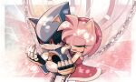  1boy 1girl amy_rose animal_ears bz_shawn chain closed_eyes crying crying_with_eyes_open dress furry furry_female gloves highres hug metal_sonic open_mouth red_dress red_eyes robot sleeveless sleeveless_dress sonic_(series) tail tears white_gloves 