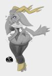 absurd_res angry anthro antlers big_breasts big_butt big_ears black_bottomwear black_clothing black_pants black_topwear blue_eyes bottom_heavy bottomwear bovid breasts butt caprine clothing cross-popping_vein female floppy_ears fur goat grey_background grey_body grey_fur hi_res horn huge_butt hybrid jackalope lagomorph looking_back lop_ears mammal nyan-o-lantern pants pseudoregalia rear_view simple_background small_waist solo sybil_(pseudoregalia) thick_thighs topwear wavy_mouth wide_hips yellow_horn
