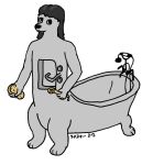alpha_channel ambiguous_gender animate_inanimate anthro batelite bathtub brush canid canine canis dated domestic_dog hi_res mammal simple_artstyle simple_background sink sinkdog solo sponge taur transparent_background