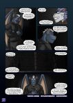  anthro armor black_horn black_robe blue_eyes canid canine canis chimera clenched_teeth comic dark_room dialogue dragon duo ears_back english_text eyes_closed front_view fur gervic_(vju79) grey_body grey_fur grey_hair grey_scales hair hand_on_chest hi_res horn hybrid leaning_on_wall leather leather_armor male mammal membrane_(anatomy) membranous_wings mohawk pivoted_ears proposition raulec_(vju79) scales scalie silhouette simple_eyes teeth text url vju79 white_hair wings wolf 