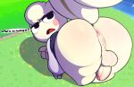 animal_crossing anthro anus balls bent_over big_butt big_tail butt butt_focus genitals hi_res humanoid_genitalia humanoid_penis male mammal marshal_(animal_crossing) nintendo penis rabblet rodent sciurid solo solo_focus tail text thick_thighs tree_squirrel wide_hips