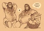  1boy absurdres alternate_muscle_size baldur&#039;s_gate baldur&#039;s_gate_3 bara big_belly brown_hair brown_theme bulge dungeons_and_dragons elf english_text fat fat_man hairy halsin hand_on_own_stomach heart highres honey large_pectorals lildisgustinart looking_at_viewer male_focus mature_male medium_hair monochrome multiple_views muscular muscular_male navel navel_hair nipples pectorals pointy_ears sparse_arm_hair spoken_heart stomach thick_chest_hair thick_eyebrows thick_navel_hair topless_male very_hairy 