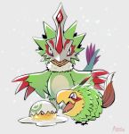  aonik artist_name beak bird claws digimon digimon_(creature) dragon egg evolutionary_line feathered_wings feathers fluffymon green_feathers mask pteromon sharp_teeth simple_background slime_(creature) slime_(substance) tail teeth white_background wings yolkmon 