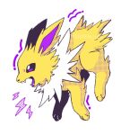  bright_pupils fangs from_side full_body ichino_cco jolteon lightning_bolt_symbol no_humans open_mouth pokemon pokemon_(creature) solo tongue twitter_username watermark white_background white_pupils 