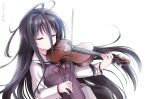  1girl black_hair bow_(music) closed_eyes closed_mouth copyright_name g-senjou_no_maou hair_between_eyes highres instrument long_hair long_sleeves music playing_instrument simple_background solo standing takepoison usami_haru very_long_hair violin white_background 