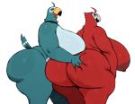 2024 anthro areola avian big_areola big_breasts big_butt biped bird blush bottomless breasts butt clothed clothing digital_media_(artwork) duo female hand_on_butt hi_res huge_areola huge_breasts huge_butt huge_thighs hyper hyper_breasts hyper_butt hyper_hips hyper_thighs katie_(sssonic2) looking_back nipples non-mammal_breasts nude rear_view simple_background sssonic2 tanya_(mooncheese) thick_thighs topless wide_hips