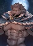  2022 abs absurd_res anthro ariswuffo biped blaidd_(elden_ring) canid canine canis cloak_only digital_media_(artwork) elden_ring fangs fromsoftware full_moon hi_res male mammal moon muscular muscular_anthro muscular_male navel nipples pecs purple_eyes solo video_games wolf 