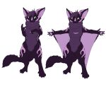 anthro big_ears black_body breasts cleavage_cutout cutout female frostedscales fur fur_pattern hi_res letian_(the_nature_of_predators) mammal membrane_(anatomy) membranous_wings natural_boob_window purple_body purple_fur solo the_nature_of_predators wings