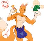 animal_crossing apron apron_only armedantagonist bells_(animal_crossing) canid canine clothing countershading crazy_redd fox fur hi_res humanoid leaf male mammal mouthless nintendo orange_body orange_fur pecs solo