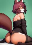 absurd_res anthro canid canine clothing ears_up fluffy fox girly green_eyes hi_res legwear male male/male mammal panties shomi_(shomo) shomo solo stockings tail topwear underwear