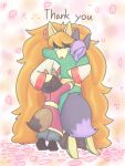 87 after_fight anthro apologetic asian_clothing bodily_fluids canid canine ceroba_(undertale_yellow) chujin_(undertale_yellow) clenched_teeth clothing crying east_asian_clothing female footwear fox group hi_res hug japanese_clothing joy_(disambiguation) kanako_(undertale_yellow) kimono male mammal petals prick_ears sad sakura snout surprise tears teeth trio undertale_(series) undertale_yellow