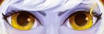  1girl close-up eye_focus league_of_legends looking_at_viewer mews_(imafloof) orange_eyes short_hair solo tristana white_hair yordle 