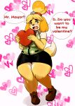 2024 accessory animal_crossing anthro asking bell big_breasts biped blonde_hair bluebambo blush bottomwear breasts canid canine canis cardigan clothed clothing dialogue dipstick_tail domestic_dog english_text female footwear full-length_portrait hair hair_accessory hair_bun hair_tie heart_background heart_box heart_symbol hi_res holding_heart holding_object holidays huge_hips huge_thighs isabelle_(animal_crossing) mammal markings nintendo open_mouth pencil_skirt portrait shih_tzu shoes shy simple_background skirt slightly_chubby slightly_chubby_anthro slightly_chubby_female solo speech_bubble standing tail tail_markings text thick_thighs tied_hair toy_dog valentine&#039;s_day white_background wide_hips yellow_body