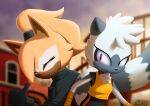  2018 absurd_res anthro blurred_background bridge building canid canine canis clothing daniel_tibana digital_media_(artwork) duo eyes_closed female hi_res idw_publishing lemur mammal old_version primate sega signature sonic_the_hedgehog_(comics) sonic_the_hedgehog_(idw) sonic_the_hedgehog_(series) strepsirrhine tangle_the_lemur topwear town whisper_the_wolf wolf 