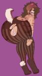  anthro anus brown_body brown_fur brown_hair butt buxbi clothed clothing ear_piercing felid female fur gauged_ear genitals hair half-closed_eyes highlights_(coloring) kala_(buxbi) leaning leaning_forward legwear long_hair looking_back machairodontine mammal narrowed_eyes pantyhose piercing pink_highlights presenting presenting_hindquarters purple_background purple_eyes pussy signature simple_background solo standing torn_clothing torn_legwear torn_pantyhose translucent translucent_clothing 